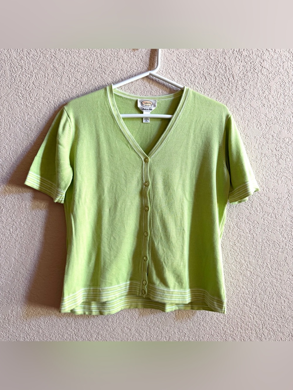 Talbots Women’s Size S Cardigan Green Short Sleeve Vintage Made in Italy Cotton